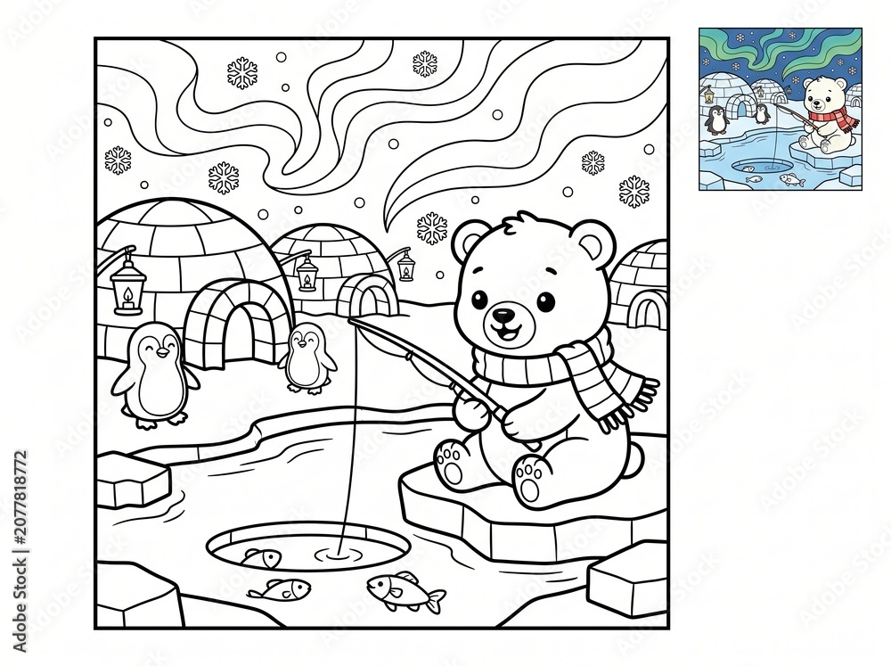 Naklejka premium Cute Kids Coloring Book Pages Bundle | Kawaii Animals Fantasy Outline Sketch Collection | 1:1 Square Printable Coloring Sheets