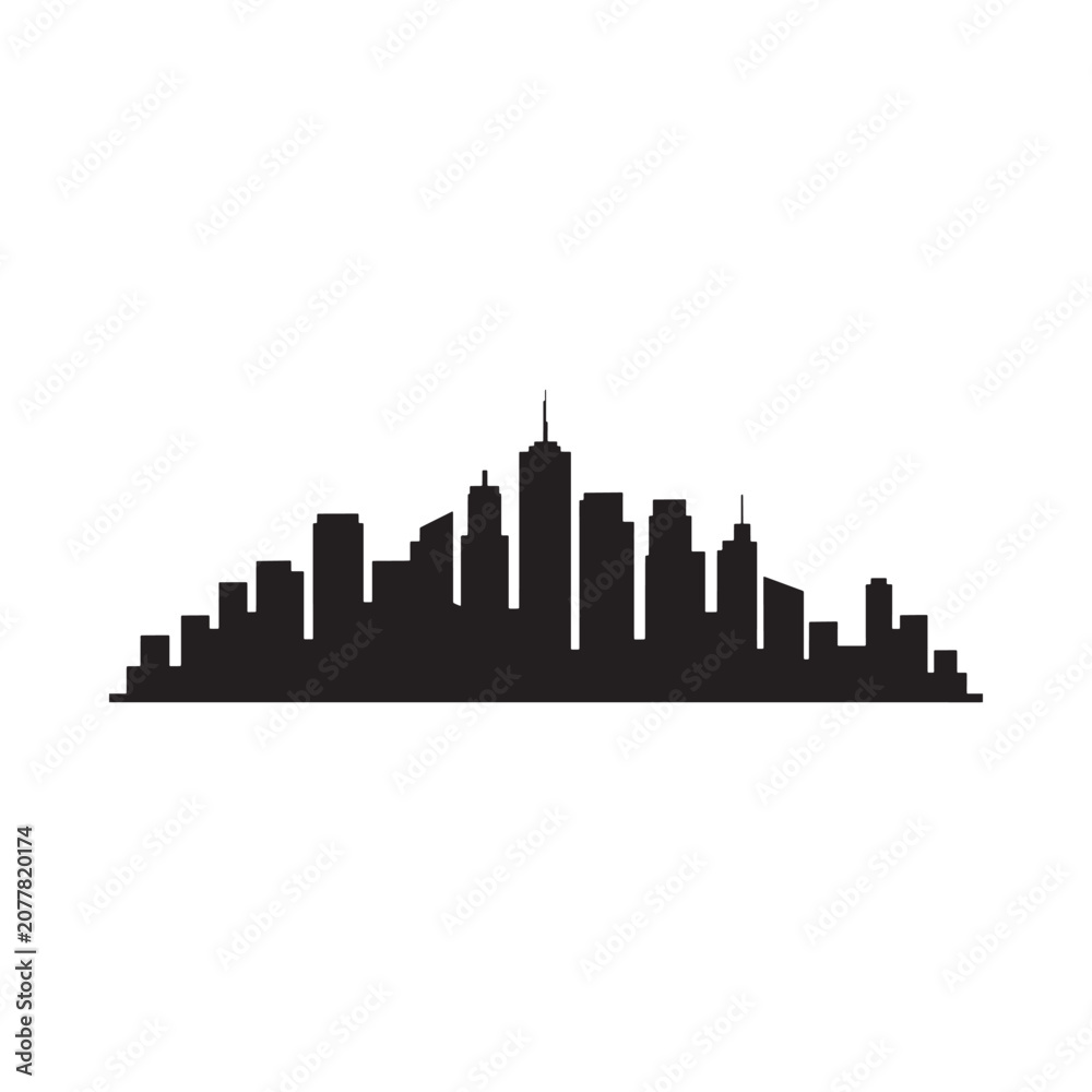Fototapeta premium City Skyline Silhouette Against White Background Minimalist Graphic