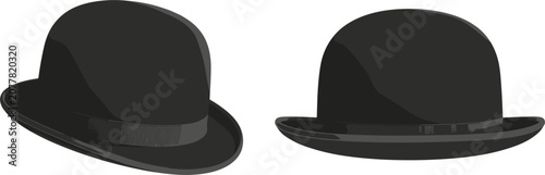 Fotografía Black bowler hat vector illustration, gentleman classic vintage fedora front sid