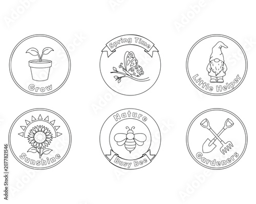 Spring Themed Garden Activity Badges Collection Design.