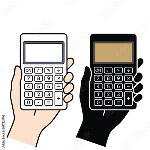 Two Hands Holding Different Style Calculators Side By Side.