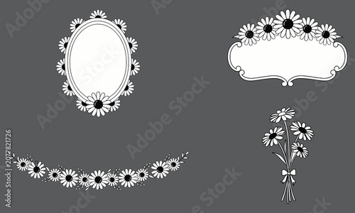 White Daisy Floral Frame and Decorative Elements Collection.