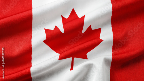 Fotografie Canadian flag with red maple leaf and white stripes, isolated on transparent bac