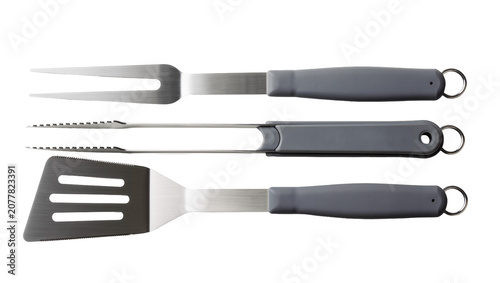 Tableau sur toile Barbecue grilling tools set spatula fork, and tongs