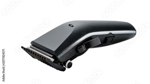 Tableau sur toile Black cordless hair clipper with metal blades and silver trim