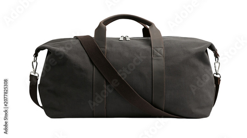 Принти на полотні Dark grey canvas duffel bag with brown leather accents and shoulder strap