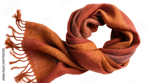 Fotografía Textured woven scarf with fringe in warm autumn colors