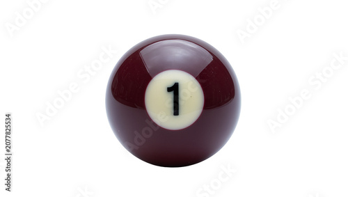 Maroon billiard ball with number one, isolated on transparent background