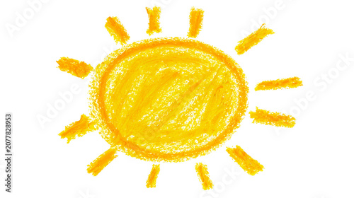 Yellow crayon sun drawing with rays