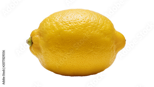 Obraz na plátně Whole yellow lemon with textured rind and green stem nub