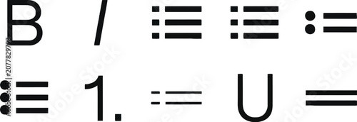 Fotografie Text Formatting Icon Set — Bold, Italic, Bullet List, Numbered List, Indent, Und