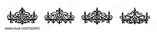 Foto Collection of ornate black wrought iron fence elements with decorative scrolls a