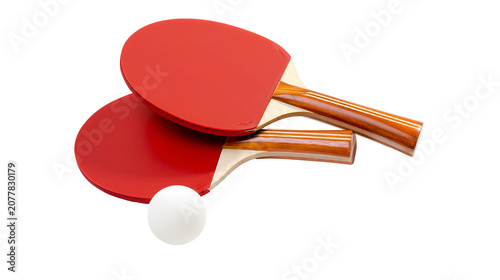 Canvastavla Two red ping pong paddles and white ball