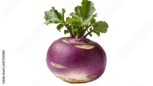 Foto Purple turnip with green leaves and white base
