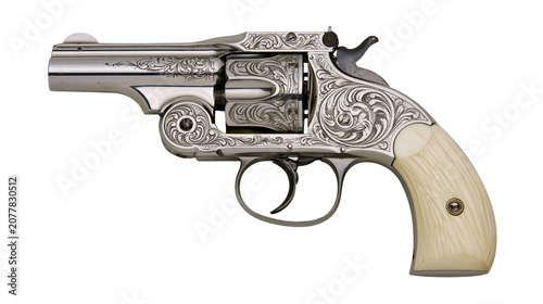 Fotografie Engraved silver revolver with ivory grips