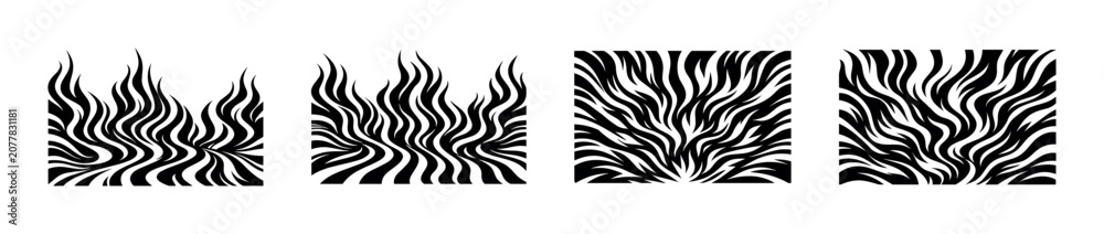 Fototapeta premium Abstract black and white wavy stripes pattern with a fiery aesthetic
