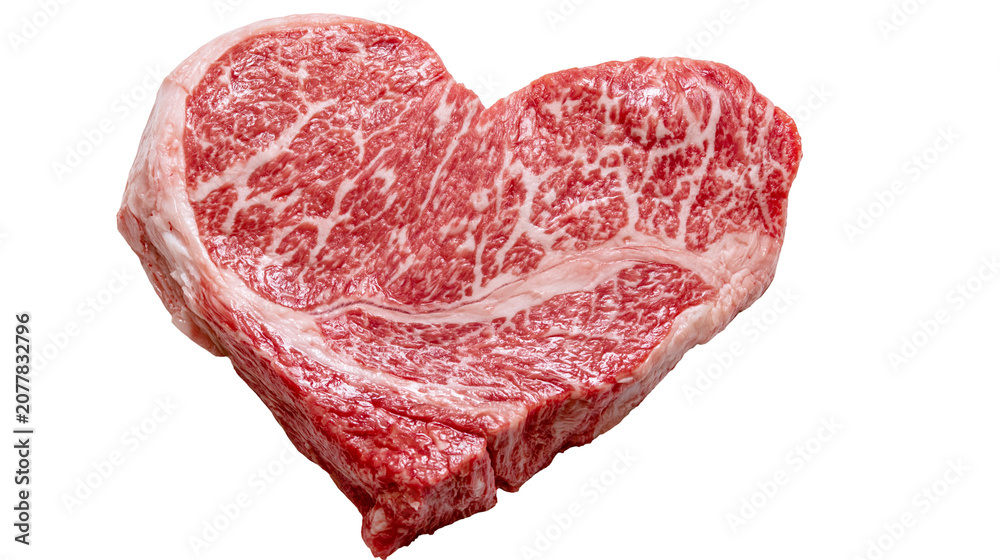 Fototapeta premium Heart shaped marbled raw beef steak