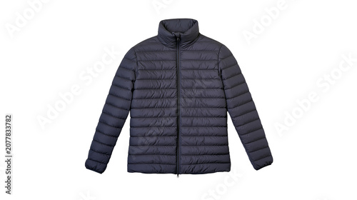 Fotografía Dark blue quilted puffer jacket with zipper and stand-up collar
