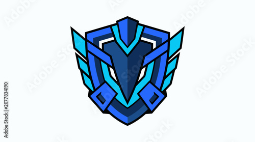 Bild auf Leinwand Futuristic blue shield logo with mechanical details.