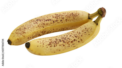 Photos Two ripe yellow bananas with brown spots