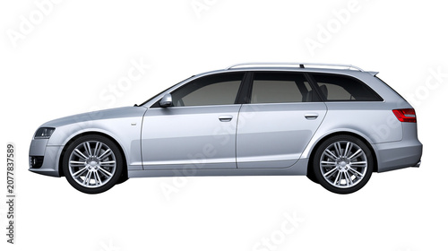 Konstfotografi Silver station wagon car with roof rails and alloy wheels