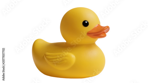 Obraz na plátne Yellow rubber duck toy with orange beak and black eye