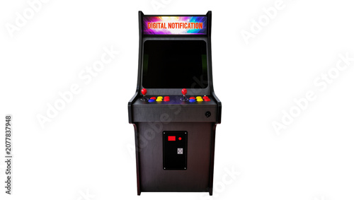 Fotografie Vintage arcade game cabinet with joysticks and colorful buttons