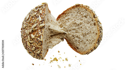 Konstfotografi Whole grain bread loaf cut in half with seeds