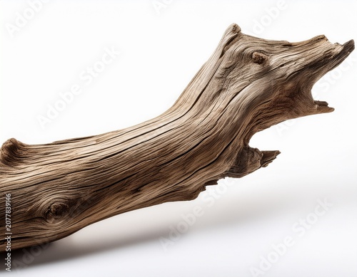 smooth weathered driftwood branch isolated on white background