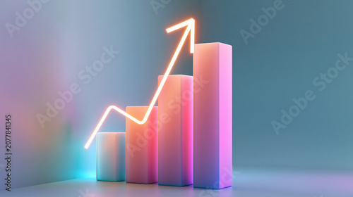Glowing upward arrow graph over bar chart