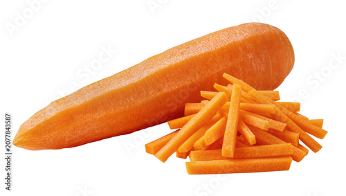 Obraz na płótnie Peeled whole carrot and pile of carrot sticks