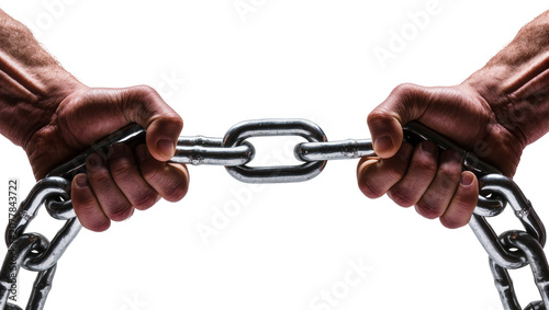 Fotografie Muscular hands gripping heavy metal chain links