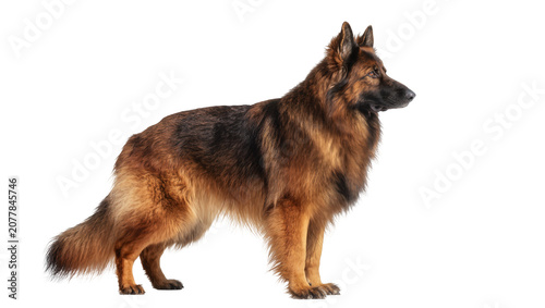 Photos Majestic long-haired German Shepherd dog standing alert, isolated on transparent