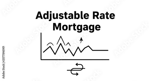 Fotografía Simple line art illustration of 'Adjustable Rate Mortgage' with a fluctuating graph and rate change icons, representing variable interest and finance concepts