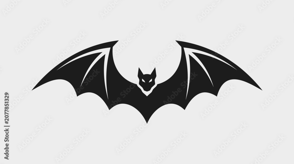 Fototapeta premium Black Bat Silhouette Flying Wings Spread.