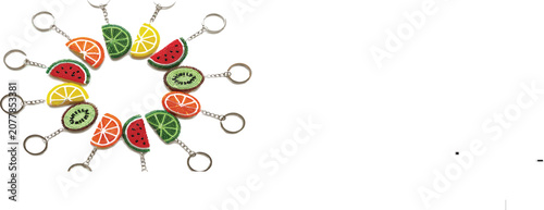 Canvastavla Colorful Fruit Slice Keychains arranged in Circle Vector Illustration Set Featur