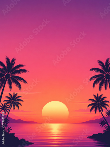 Clean Minimalist Summer Poster Background with Tropical Beach Elements