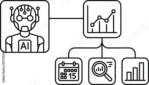 Artificial intelligence analyzing data and statistics with charts and graphs for business strategy planning and decision making process  AI driven insights