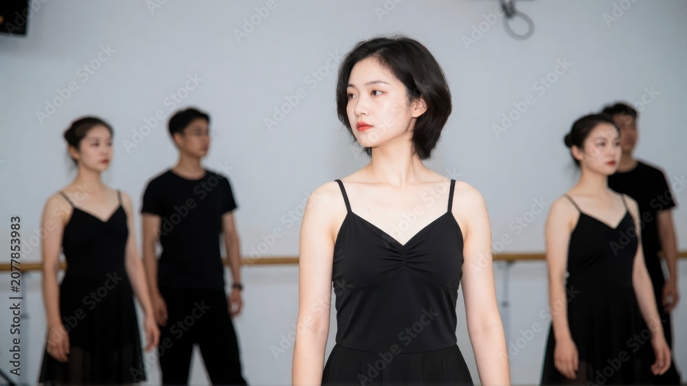 Obraz premium Group of dancers practicing choreography in a bright dance studio with a focused and artistic mood