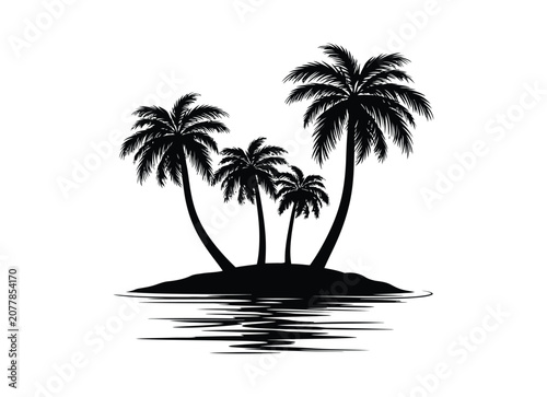 Palm vector silhouette icon group of tropical trees on island