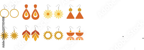 Foto Boho Style Handmade Earring Collection with Retro Geometric Shapes Flower Sun an