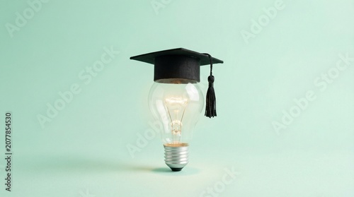 Glowing light bulb with graduation cap, symbolizing knowledge, innovation, and academic success. A bright idea concept for education