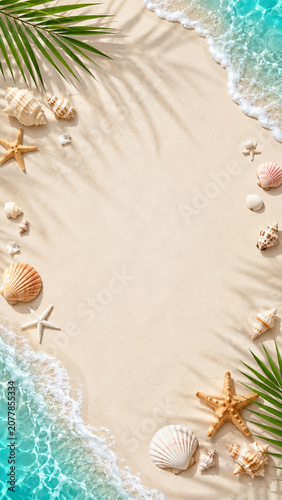 Clean Minimalist Summer Poster Background with Tropical Beach Elements