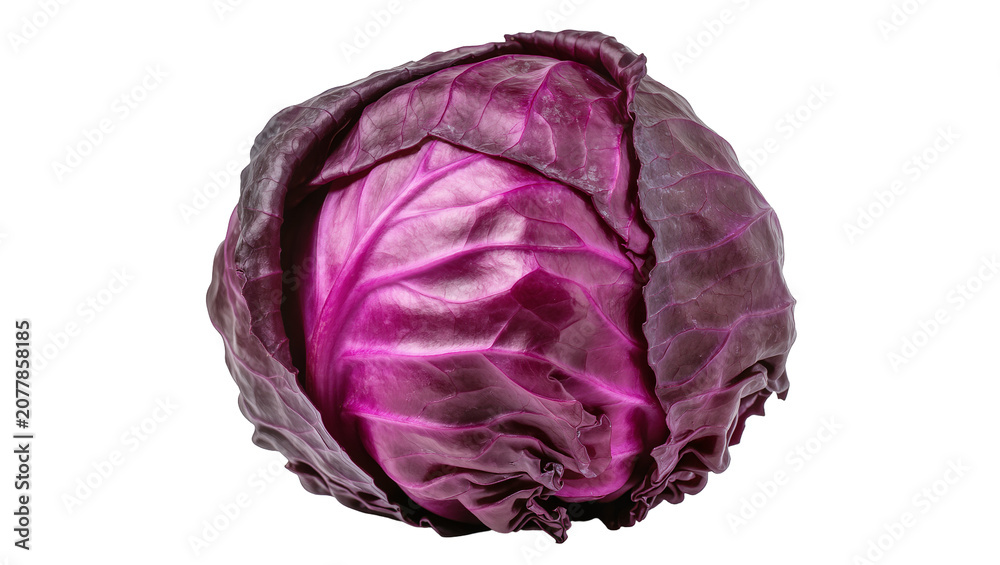 Obraz premium Red cabbage head with vibrant purple leaves and visible veins