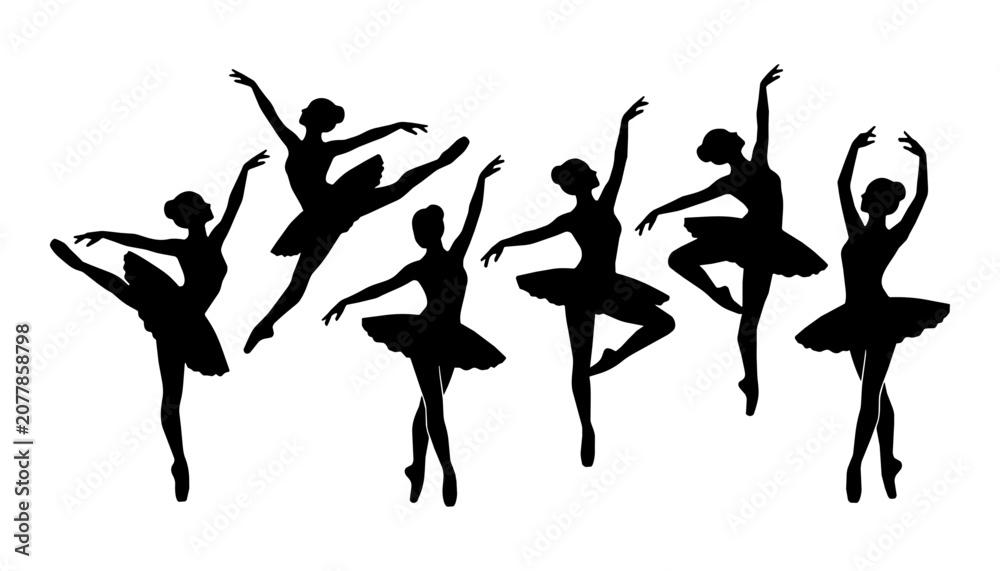 Fototapeta premium Ballet dancers performing leaps and arabesques on a studio background