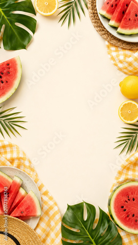 Clean Minimalist Summer Poster Background with Tropical Beach Elements