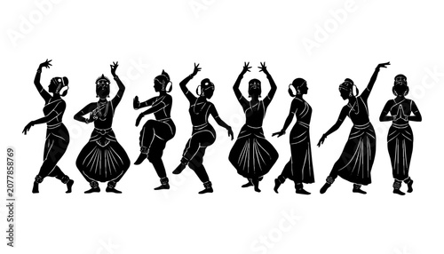 Canvastavla Classical Indian dancers perform expressive mudras on studio background