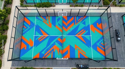 Aerial view of colorful urban mural on building wall