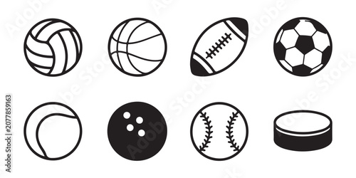 Foto Various sport ball vector icons including volleyball basketball football soccer tennis bowling baseball