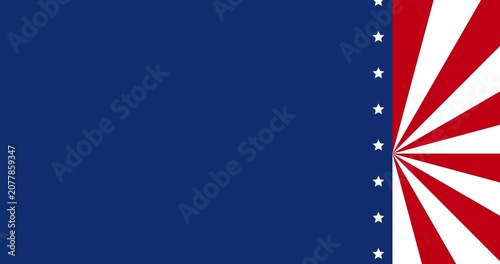 Copy space animation and background decoration in navy blue, red, and white, symbolizing the United States flag.